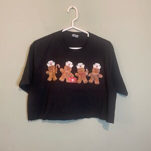 Womens Gingerbread Christmas Xmas Triage Nurse Crop Top Tee T-Shirt Black Large